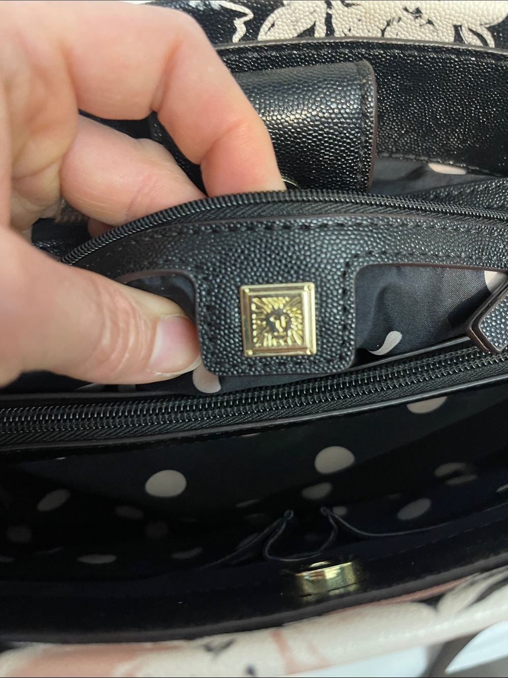 Anne Klein Black Shoulder Bag with Blush Floral Print and Gold Accents NWOT - Picture 8 of 11